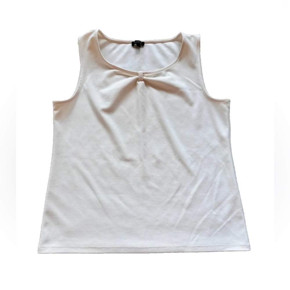Talbots Cream Top Blouse Sleeveless Pleated Scoop Neck Size L Polyester Blend